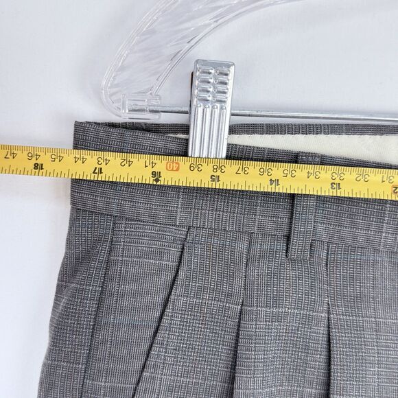 Mens Gray Plaid Pleated Cuffed Wool Dress Pants Size 34 X 32 - Picture 13 of 15